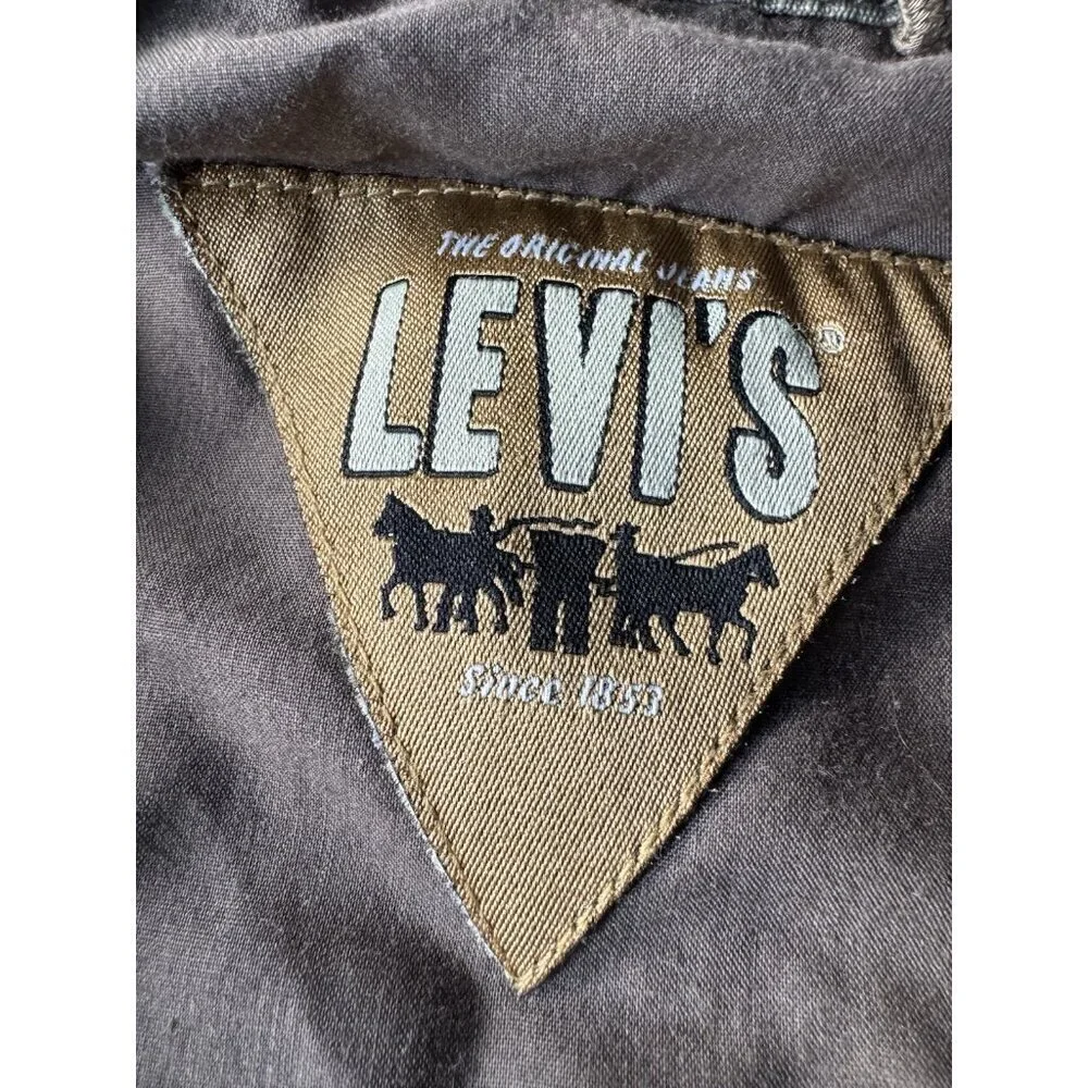 Vintage Levi’s Men's Sz M Olive Green Military Jacket Full Zip Front Zip Hood